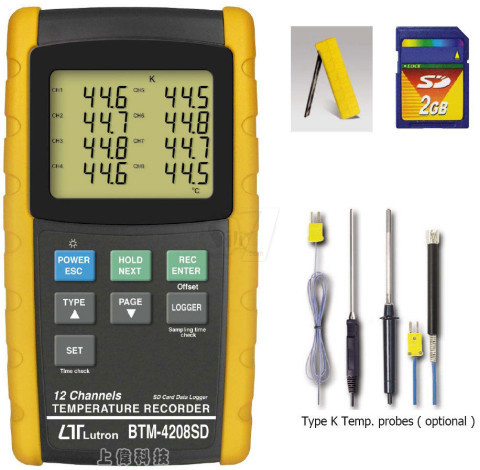 ترمومتر 12 کاناله با قابلیت پذیرش کارت حافظه تایوانی مدل 4208 لوترون