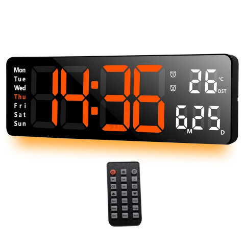 DS-5505 Big Digits 16 inch Digital LED Wall Clock with Remote, temperature, Timer and Night Light