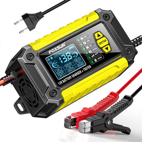 FOXSUR FTC-1206 Car Smart Battery Charger and 12V Battery Tester Analyzer-Yellow