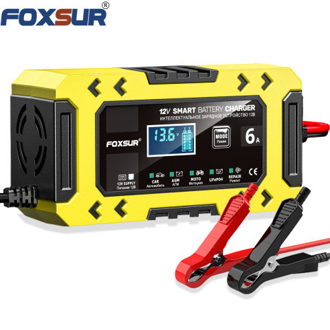 Foxsur FBC1206F Lead acid and LiFePo4 Intelligent 12V 6A Car Battery Charger, Ten Segment with Power Supply Mode