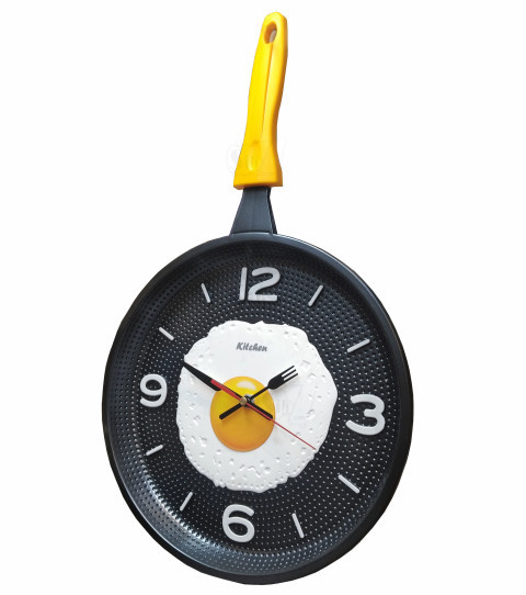 Frying Pan Kitchen Wall Clock with Fried Egg Shaped Design