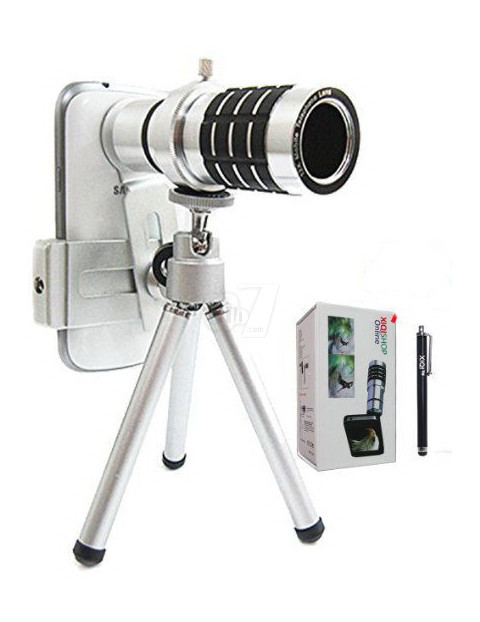 لنز تلسکوپی 12ایکس بدنه فلزی سه پایه دار مناسب برای همه نوع موبایل