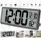 Extra Large LCD Battery Operated Digital Desk and Wall Clock with Temperature, Calendar, Snooze, Backup Battery